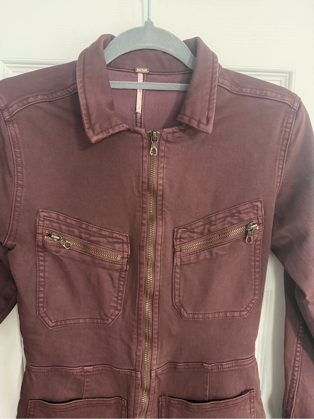 Free People Lennox Jumpsuit Sz  Small Utility Pockets Burgundy Brown Bitter Bark - Picture 9 of 15